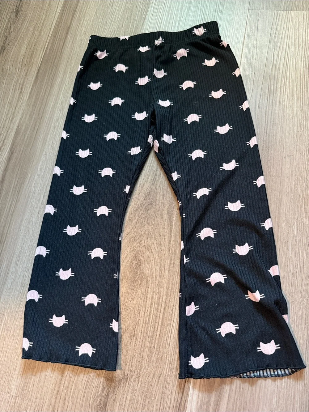 Kids Black Pants with Pink Cat Faces